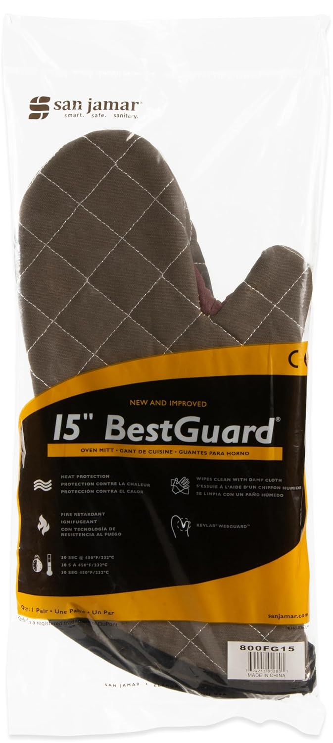 Oven Mitts, San Jamar BestGuard, Professional Grade, 15", Pair, Black