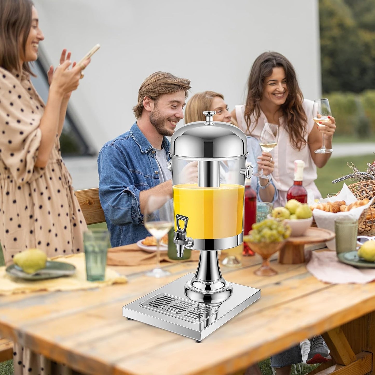 Gisafai 2 Pcs 2 Gallon Drink Dispensers for Parties, Beverage Dispenser with Stand, Stainless Steel Hot Cold Juice Dispenser with Centre Ice Core and Drip Trays for for Beer, Water Lemonade