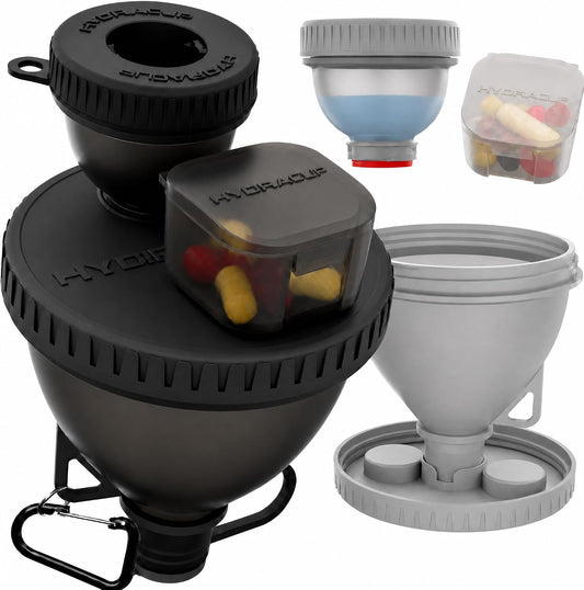 Hydra Cup Protein Funnel Set, 6 Piece Scoop Funnels and Pill Cases to Go