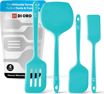 DI ORO Silicone Turner Spatula Set - Kitchen Spatulas for Nonstick Cookware - Cooking Utensils for Flipping Eggs & Pancakes - 600°F Heat-Resistant BPA Free Turners - Dishwasher Safe (4pc, Black)