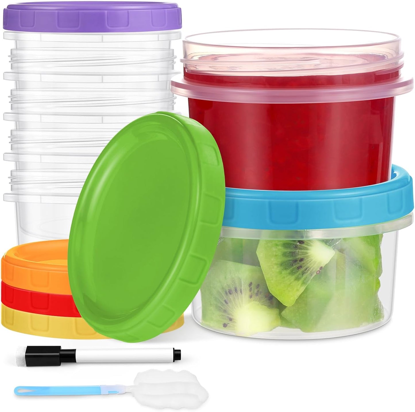10 oz Plastic Containers with Lids, 12 Pack Stackable Small Freezer Container, Reusable Clear Food Storage Meal Prep Containers for Snack Fruit, Microwave & Dishwasher Safe