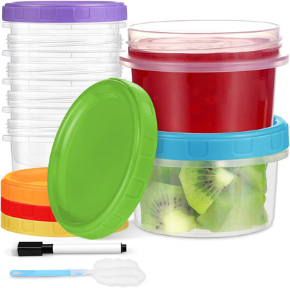10 oz Plastic Containers with Lids, 12 Pack Stackable Small Freezer Container, Reusable Clear Food Storage Meal Prep Containers for Snack Fruit, Microwave & Dishwasher Safe