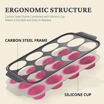 BRONYPRO Silicone Muffin Pans for Baking with Metal Frame, Egg Bite Molds, Cupcake Pans 12 Regular Size, Muffin Tins Easy to Pop Nonstick Non Toxic Bakeware for Oven,Blue