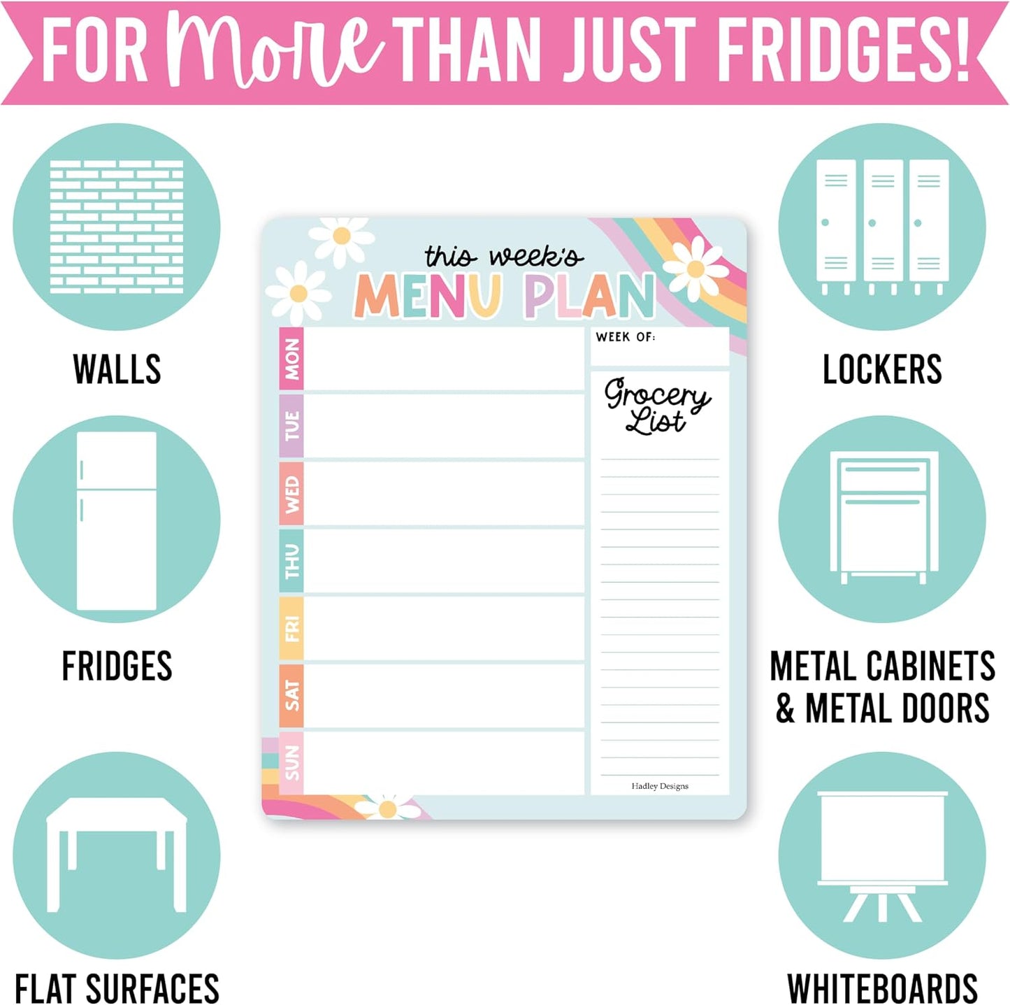 Hadley Designs Weekly Meal Planner for Fridge - Dinner Menu Board for Kitchen, Greenery Weekly Menu Board Dry Erase, Dry Erase Meal Planner for Fridge