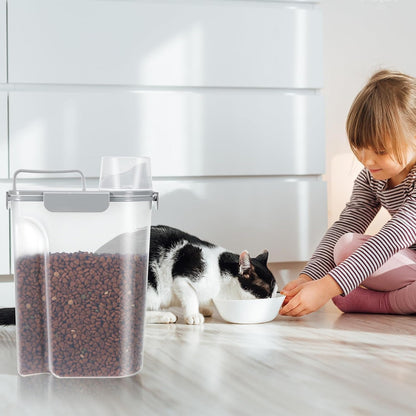 LEAWALK 5-7Lbs Dog Cat Food Storage Container with Upgraded Large Nozzle BPA-free, 4 Snap Seals Plastic Pet Food Storage Containers with Handles are Easy to Clean and Carry