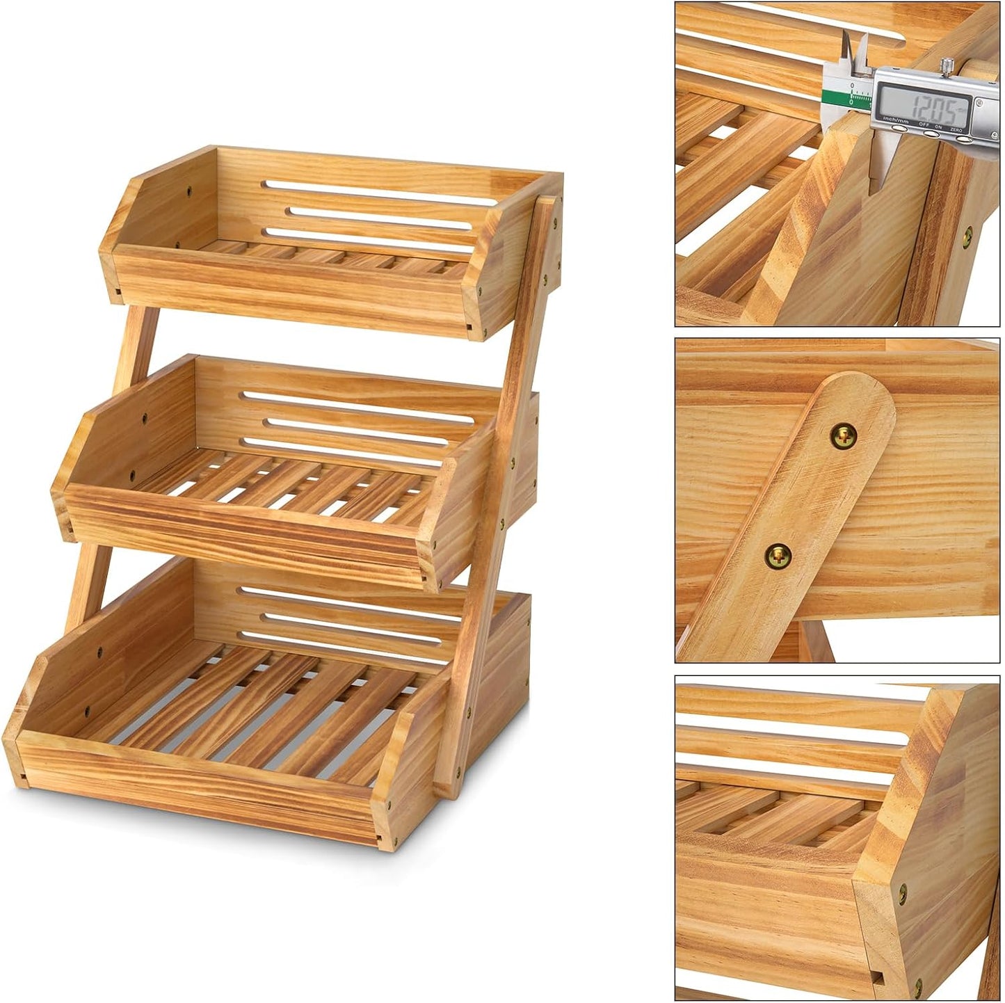 G.a HOMEFAVOR Large Bamboo Fruit Basket, 2-Tier Fruit Bowl for Kitchen Counter, Vegetable Storage Stand for Fruit Shop, 15 mm Thickness (Self-assembly)