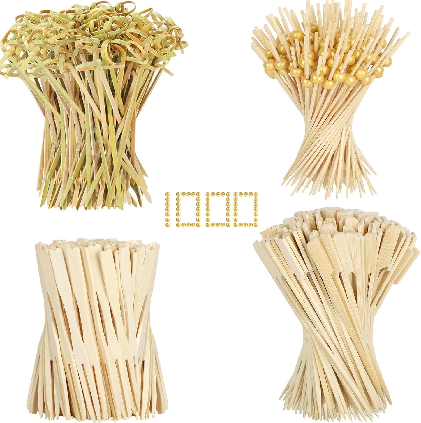 500PCS Cocktail Picks Kit, 4 Styles Fancy Toothpicks for Appetizers, 3 Sizes Long Bamboo Skewers, Decorative Wooden Cocktail Sticks for Party Supplies Food Drinks Fruit Charcuterie Boards Accessories