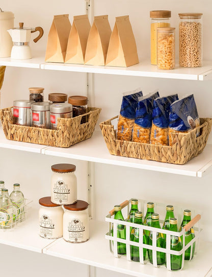 StorageWorks Round Paper Rope Woven Basket for Pantry Organizers and Storage, Stackable Pantry Storage Baskets for Shelves, Brown, 2-Pack