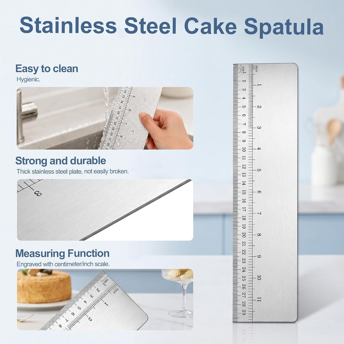 12 Inch Stainless Steel Cake Scraper Smoother, Cake Leveler with Scale