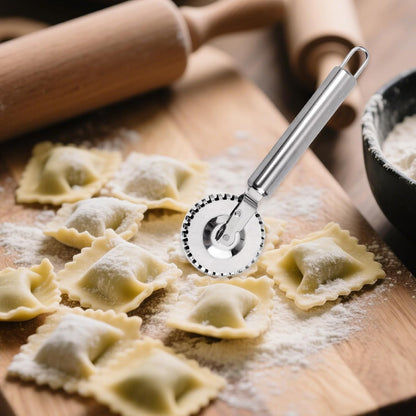 Stainless Steel Pastry Cutter Wheel, Fluted Pasta Dough Crimper Ravioli Cutter Maker Tool for Pizza, Noodles, Cookies Pie Crust Versatile Pastry Wheel for Kitchen Baking & Cooking