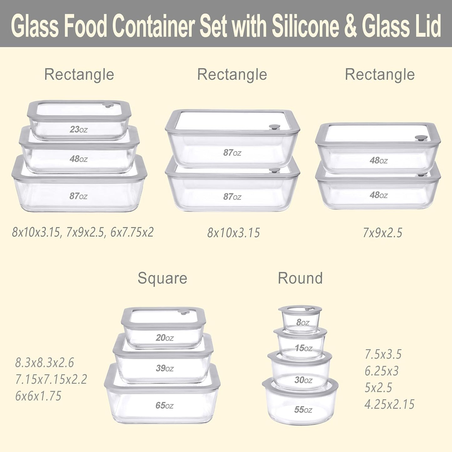 Glass Food Containers with Glass Lid, Microwave Safe Food Storage Container Set, 4 Pack of 35oz, Large Size Airtight Storage Set with Leak Proof Lids, Meal Prep Containers