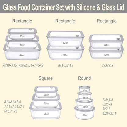 Glass Food Containers with Glass Lid, Microwave Safe Food Storage Container Set, 4 Pack of 35oz, Large Size Airtight Storage Set with Leak Proof Lids, Meal Prep Containers