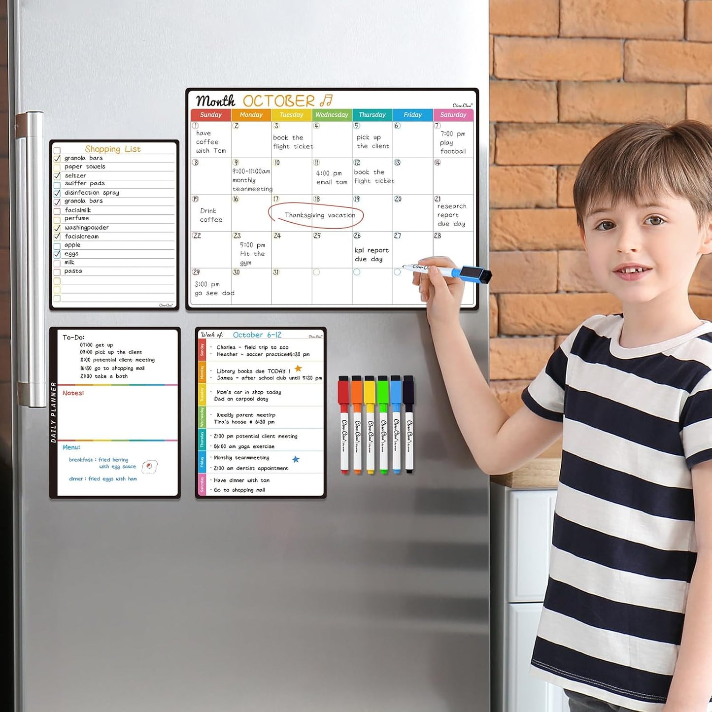 Magnetic Dry Erase List Board - 6.5"x8.5" Weekly, Daily, 2 List Boards for Fridge - 6 Extra Fine Point Markers Included - Shipped Flat