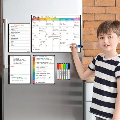 Magnetic Dry Erase List Board - 6.5"x8.5" Weekly, Daily, 2 List Boards for Fridge - 6 Extra Fine Point Markers Included - Shipped Flat