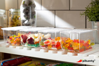Pikanty Clear Refrigerator Organizer Bin with Handles — 11 Inch Compact Stackable Fridge and Pantry Storage Container for Snacks, Yogurt, Condiments, Dishwasher Safe, Made in USA