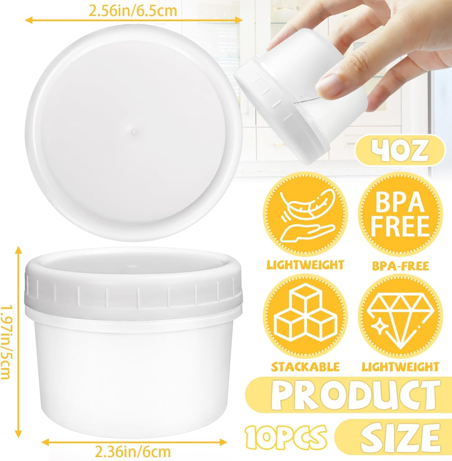 10 Pack 4oz Reusable Small Plastic Containers with Screw Lids, Small Food Storage Freezer Containers, Stackable Food Storage Jars, Sauce Condiment Jars Lunch Box Accessories