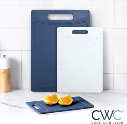 COOK WITH COLOR Non-Slip Cutting Board Set – Kitchen Essentials with Easy Grip Handle for Meat, Veggies, and Fruits, 3 Cutting Boards, Speckled White
