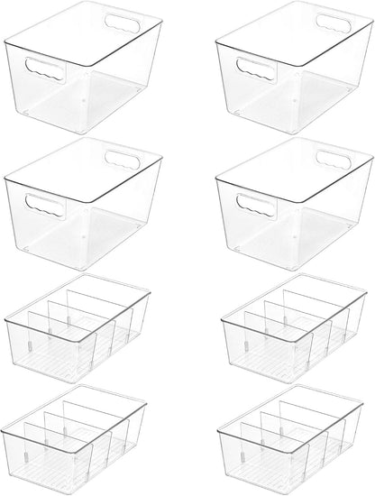 Vtopmart 8 Pack Clear Plastic Storage Bins with Lid Set, 4 Large and 4 Small Pantry Organizers and Storage Bins with Handle, Storage Containers for Pantry, Kitchen, Fridge, Cabinet Organization