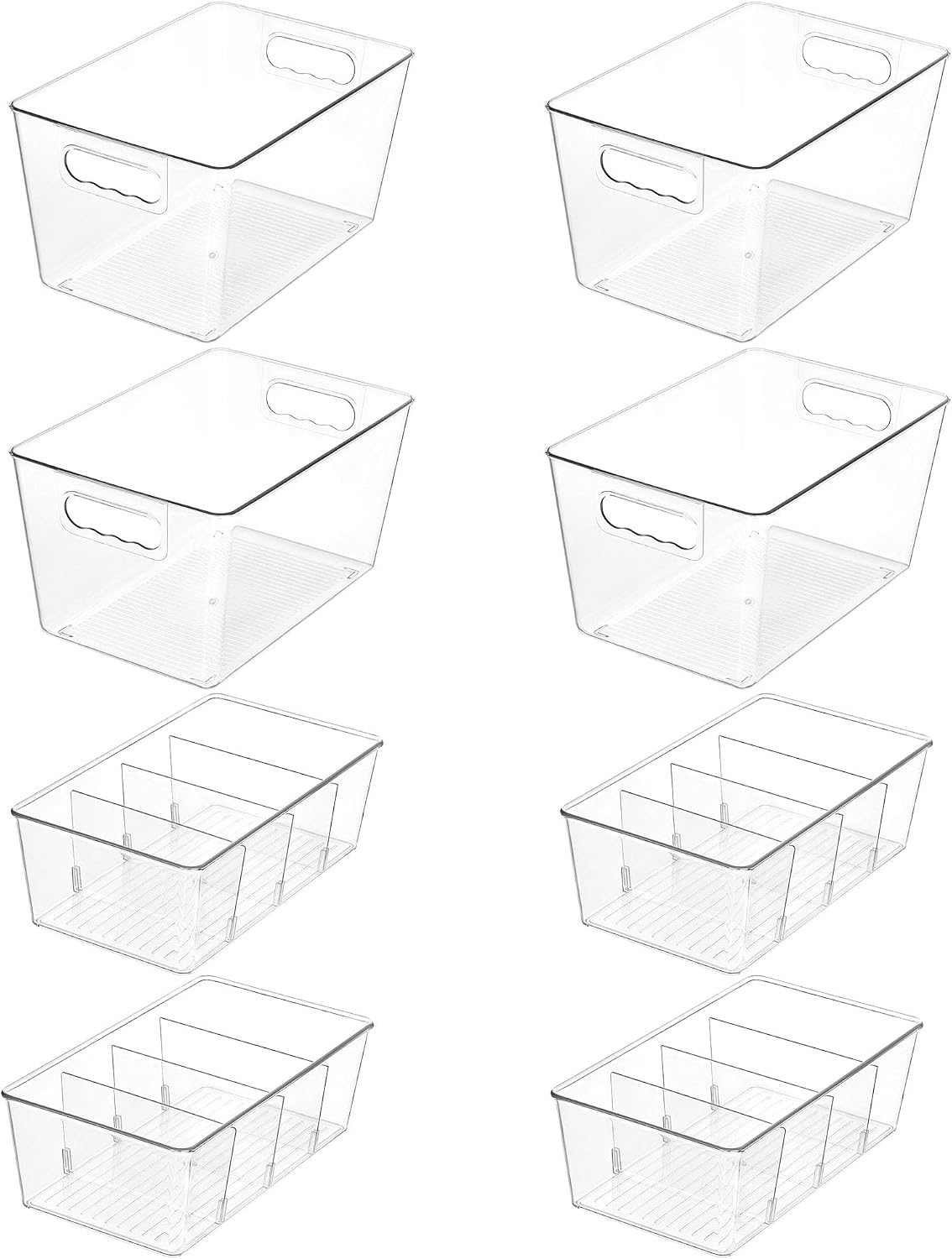 Vtopmart Clear Plastic Storage Bins, 6 PCS Pantry Organizer Bins with Handle for Refrigerator, Fridge, Cabinet, Kitchen, Countertops, Cupboard, Freezer Organization and Storage, Large