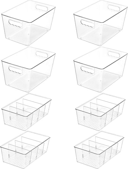 Vtopmart Clear Plastic Storage Bins, 6 PCS Pantry Organizer Bins with Handle for Refrigerator, Fridge, Cabinet, Kitchen, Countertops, Cupboard, Freezer Organization and Storage, Large