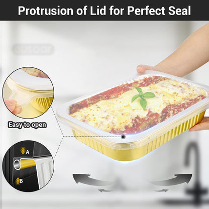 EUSOAR Aluminum Pans with Lids, 50pack 32oz Small Disposable Foil Loaf Cake Food Storage Pans, Catering Party Meal Prep Freezer Drip Pans for Microwave Oven Safe Cooking,Baking,Heating,Takeout