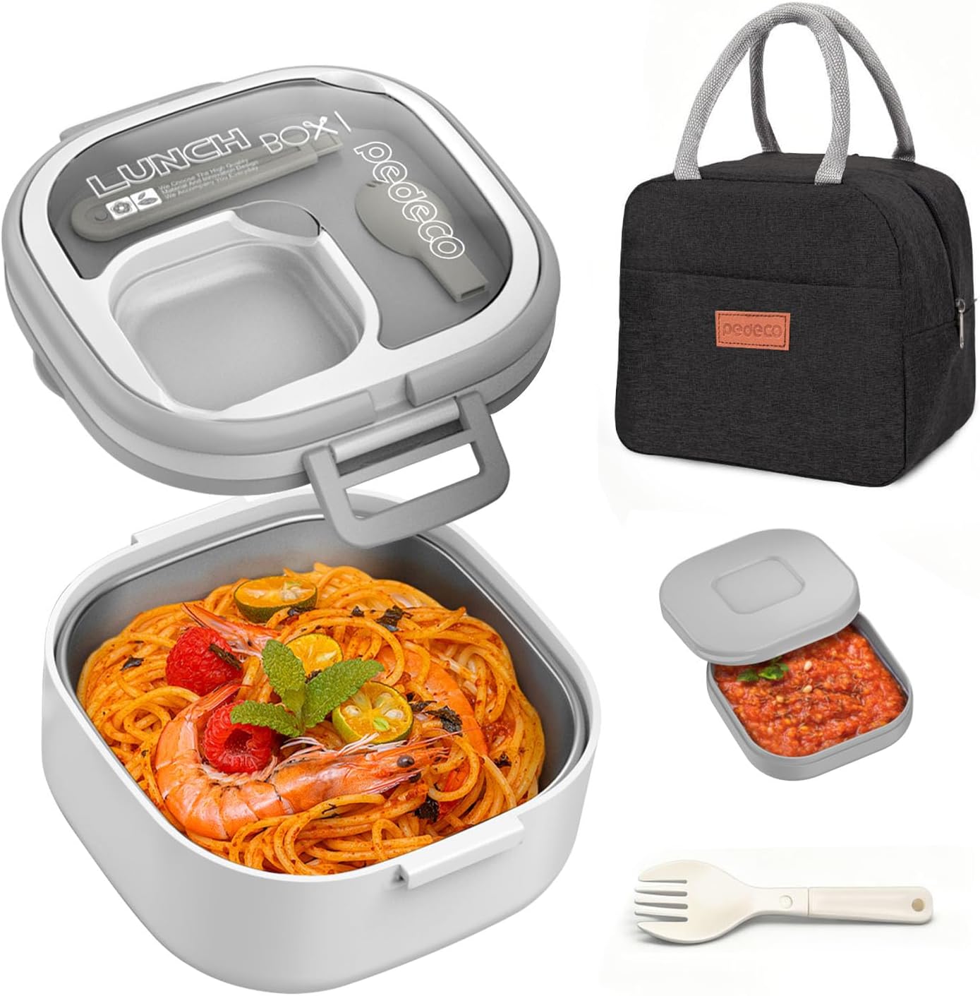 PEDECO Stackable Stainless Steel Bento Box with Insulated bag,Adult & Kids Luch Box,Leak-Proof,1-Tier Bento box,Lunch Box With Portable Sauce Pod and Cutlery-for Teens/Toddler,Dishwasher Safe,Blue