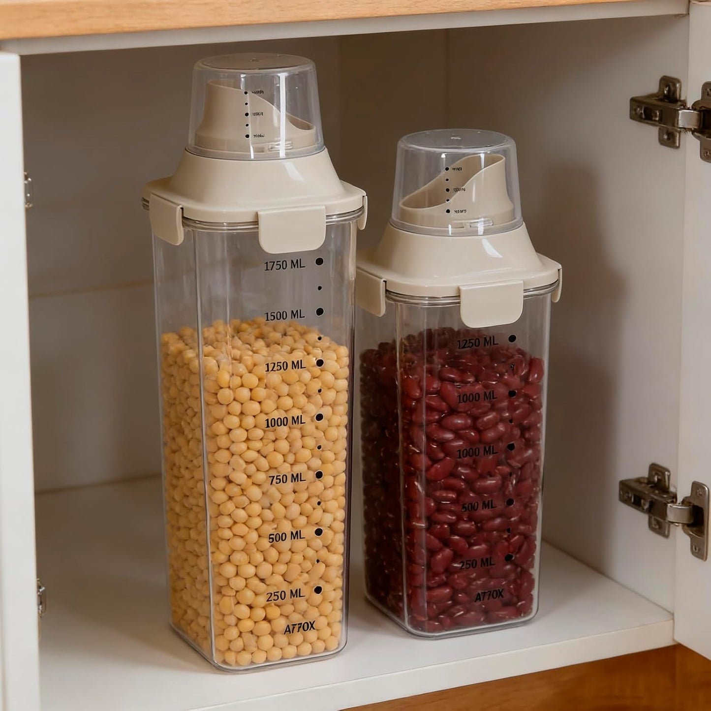 2 Pack Cereal Containers Storage Set, Clear Plastic Airtight Food Storage Containers, Measuring Cup Lids, Ideal for Rice Sugar Pet Food Dispenser, Kitchen Pantry Organizers, BPA Free, 51 oz & 68 oz