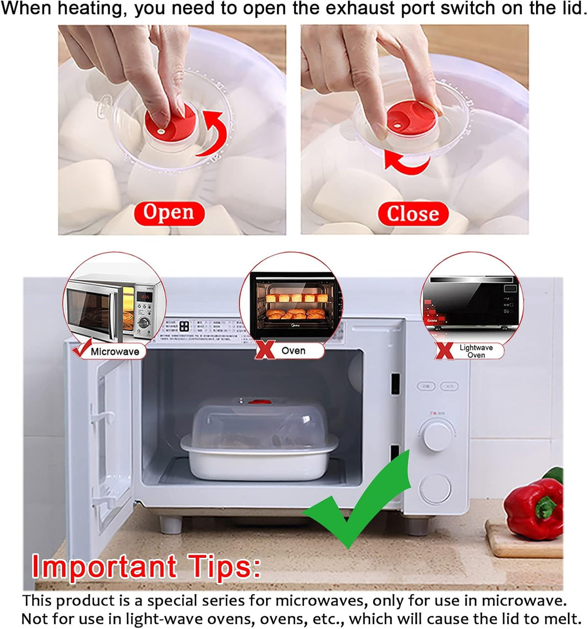 Microwave Steamer with Lid and Tray, Vegetables Steamer for Microwave Bowl, Microwavable Cookware Supplies (2 - Layer)
