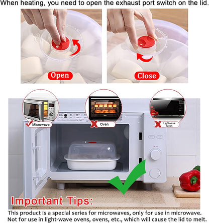 Microwave Steamer with Lid and Tray, Vegetables Steamer for Microwave Bowl, Microwavable Cookware Supplies (2 - Layer)