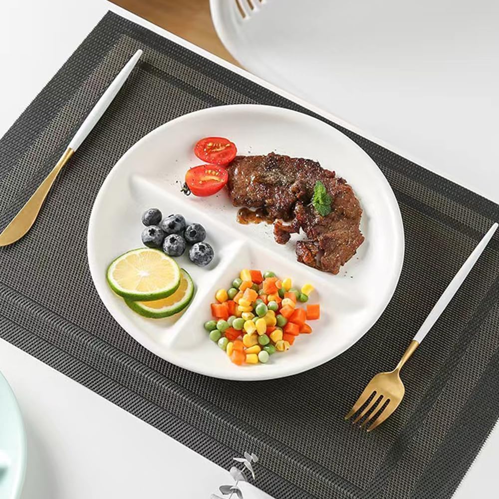 LRUUIDDE (5 Pack) Portion Control Plate for Balanced Eating, 9" Unbreakable Divided Plates,3 Compartment Plates, Reusable Plastic Plates, BPA Free for Adults