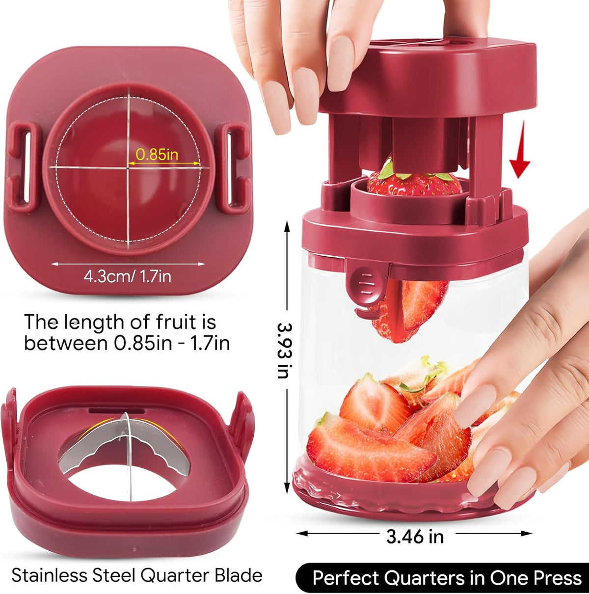 Small Fruit Cutter for Grape, Strawberry, Cherry Tomato (Red)