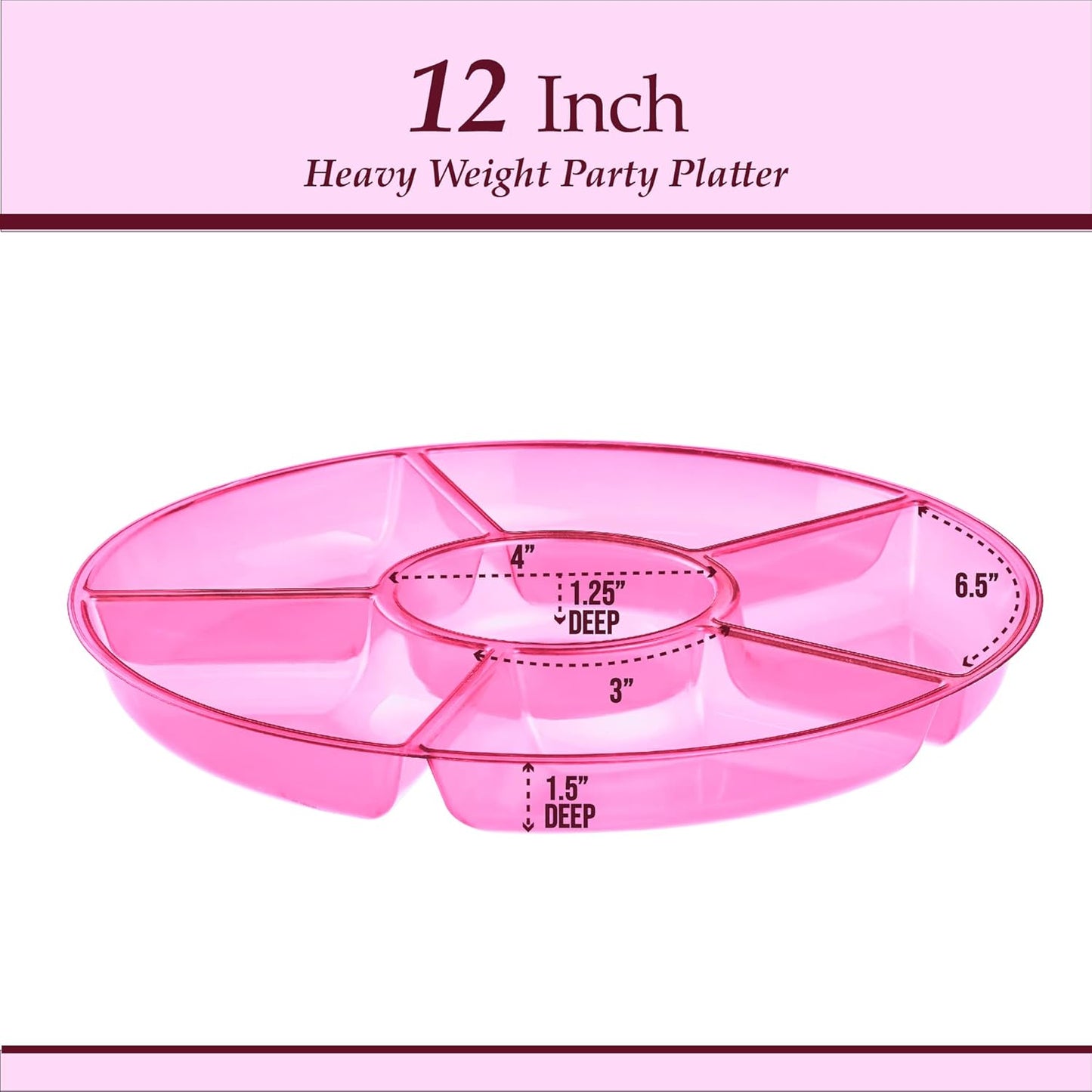 Plasticpro 6 Sectional Round Plastic Serving Tray/Platter (4, Clear)