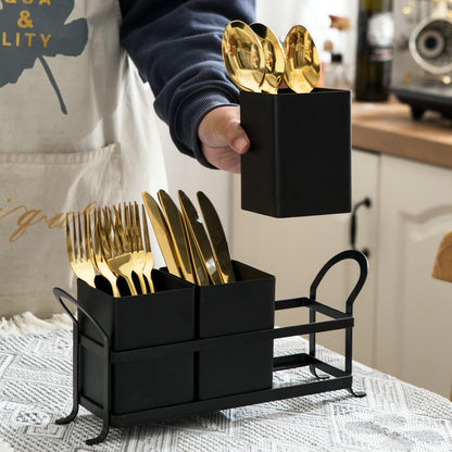 NelyBet Utensil Holder Silverware Caddy for Party Countertop, 3pcs Bins Set Silverware Caddy Organizer Holders for Spoon and Fork, White and Black