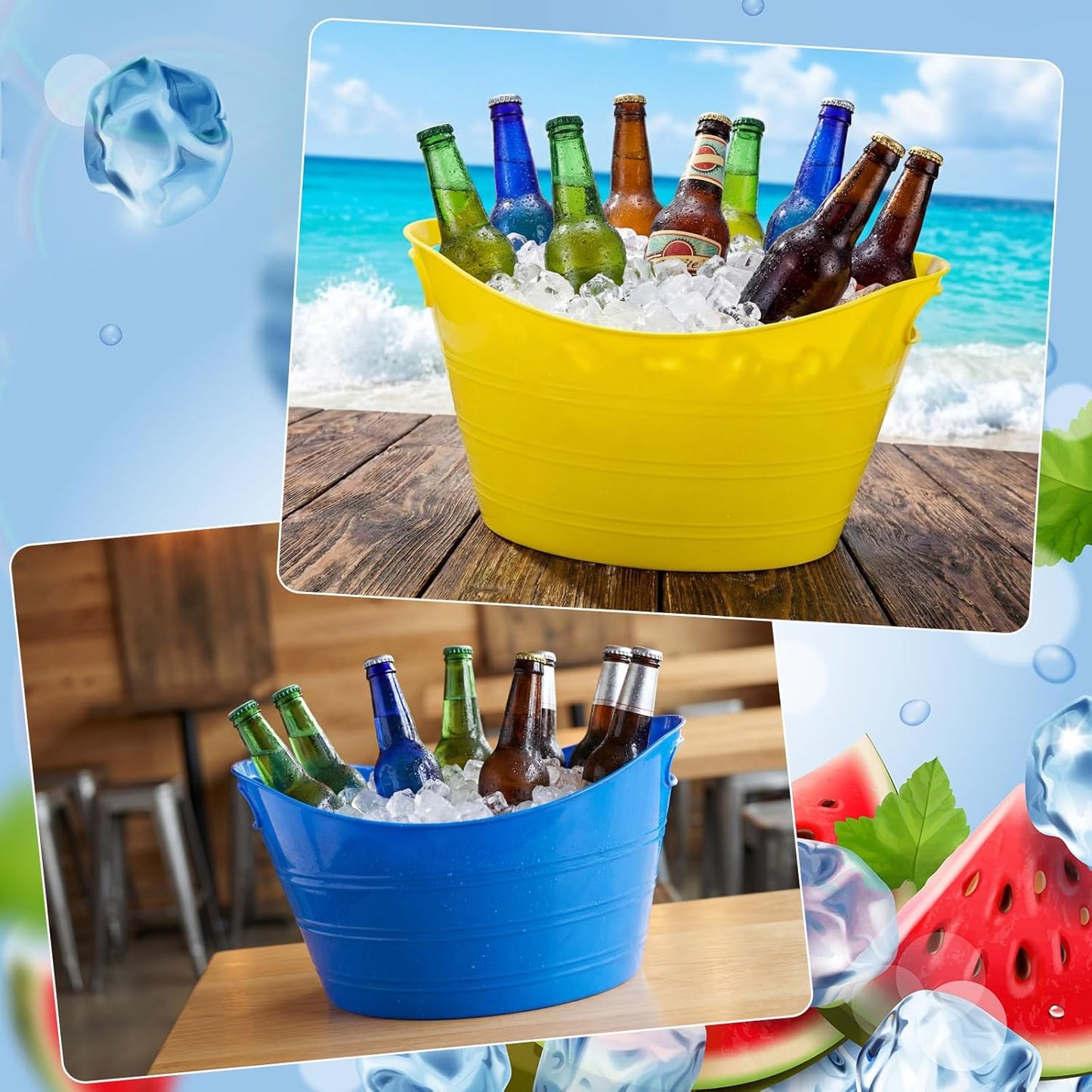 Patelai 6 Pcs Ice Buckets Bulk, Plastic Ice Buckets with Handles, Oval Storage Tub, Large Capacity Drink Tub for Party Bar Wine Beer Champagne Beverage Bottle Cooler(4.5 Liter,Clear)