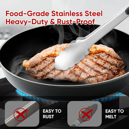 Tongs For Cooking - Heat Resistant 600 Degrees Stainless Steel Kitchen Tong,Heavy Duty Metal Locking Tongs - Perfect for Food,Salad and BBQ set of 3 (7",9" and 12") Dishwasher (Red)