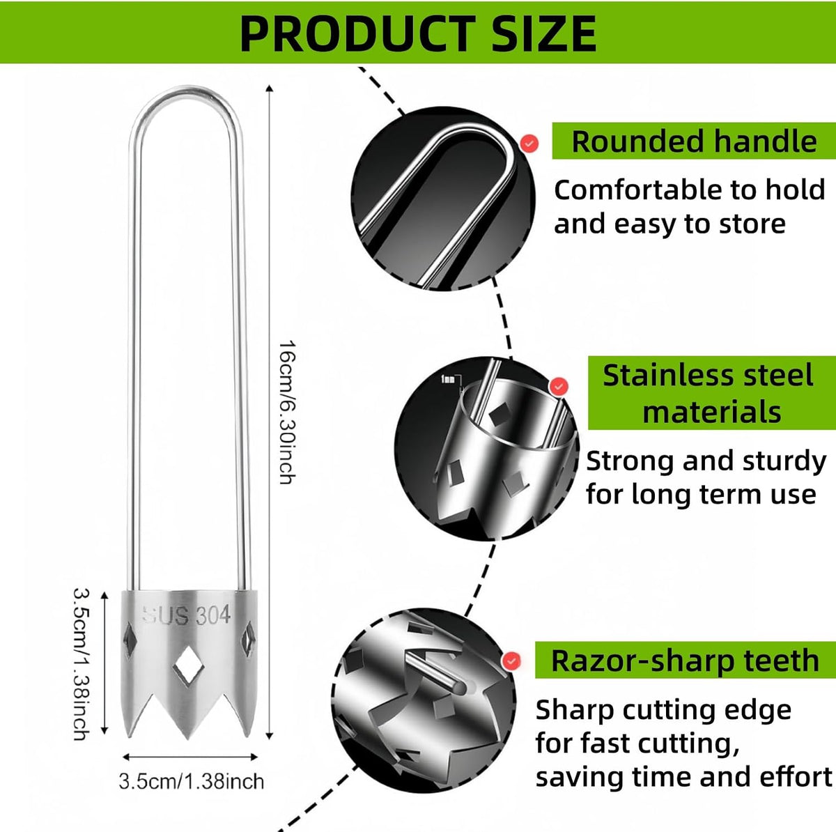 Bell Pepper Corer, Apple,Pepper, Pineapple, Pear Corer, 304 Stainless Steel Apple Core Remover Tool for Vegetable Fruit Practical Kitchen Gadget Tools-Easy to Clean