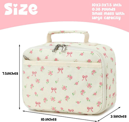 Bluboon Insulated Lunch Bag for Girls & Boys, Corduroy School Lunch Box with Cooler & Organizer Compartments, Leak-Proof Lunch Tote for School, Travel (Corduroy Strawberries Beige)