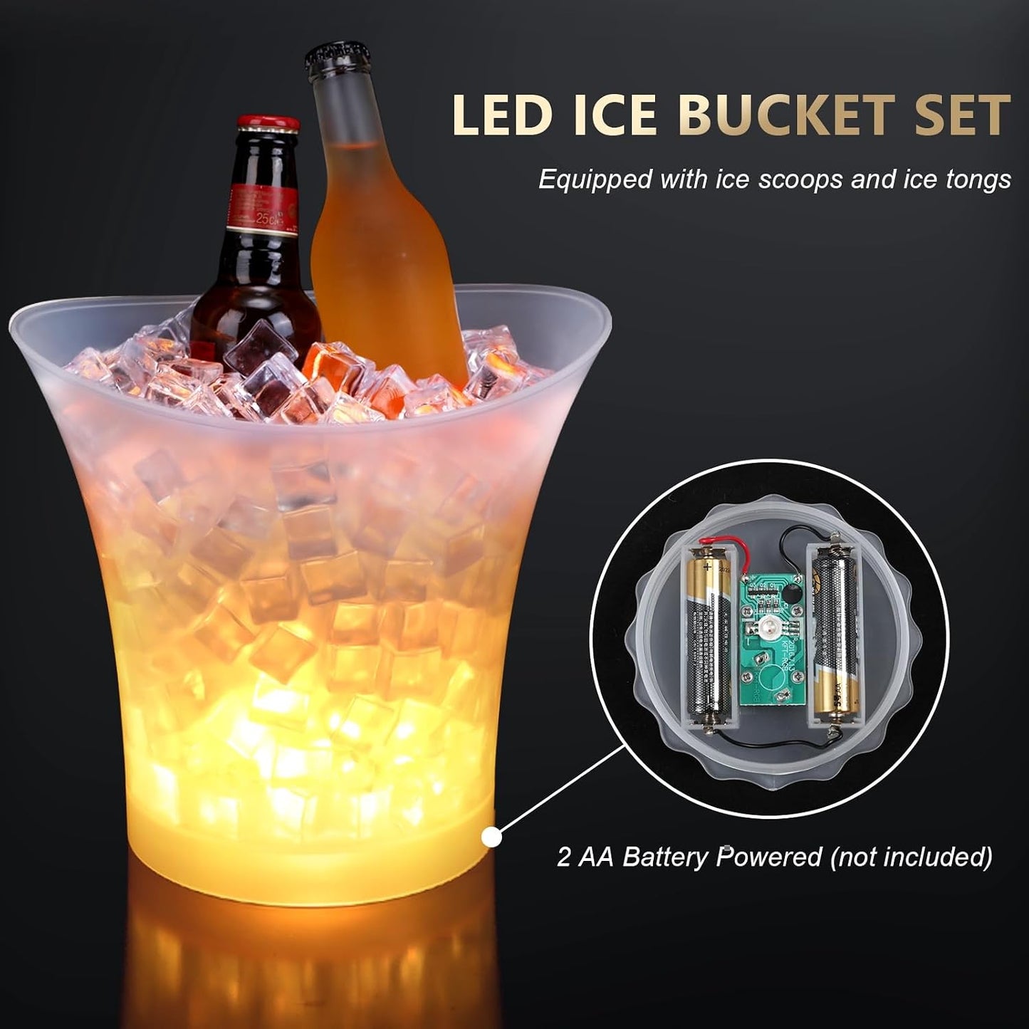 18 Pcs LED Ice Bucket Bulk with Scoop and Clip 5 L Ice Bucket 7 Color Changing LED Light Ice Bucket Acrylic Clear Beverage Champagne Beer Wine Cooler Bucket for Party Bar Club KTV Restaurant Home