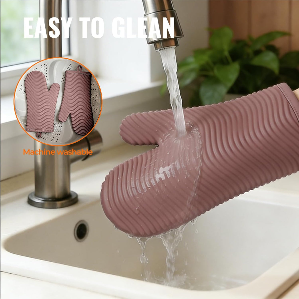Yutat Silicone Oven Mitts - Oven Mitts and Pot Holders Sets Made of Non-Slip & BPA-Free Silicone, High Heat Resistant 500 Degrees, Perfect for Kitchen Cooking Baking BBQ, Peak Green