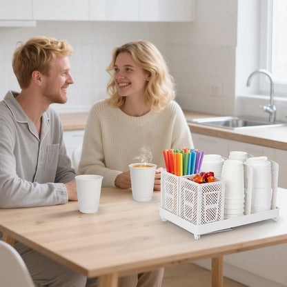6-Compartment Cup and Lid Holder, Plastic Coffee Cup Holder with Straws Holder, 10-22oz Disposable Paper Cups Organizer for Countertop, Station, Bar,Office, Restaurant, Breakroom