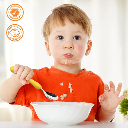 Lehoo Castle 6 Pieces Toddler Utensils, Kids Silverware for 2 3 4 Years Old, Stainless Steel Fork and Spoon Set with Plastic Handle, Safe Toddler Cutlery (Dinosaur)
