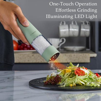 Electric Salt and Pepper Grinder Set, USB Rechargeable, Automatic Salt and Pepper Mill Grinder with Adjustable Coarseness, Electric Salt Shakers, LED Light, Refillable (2 Packs, Greige)