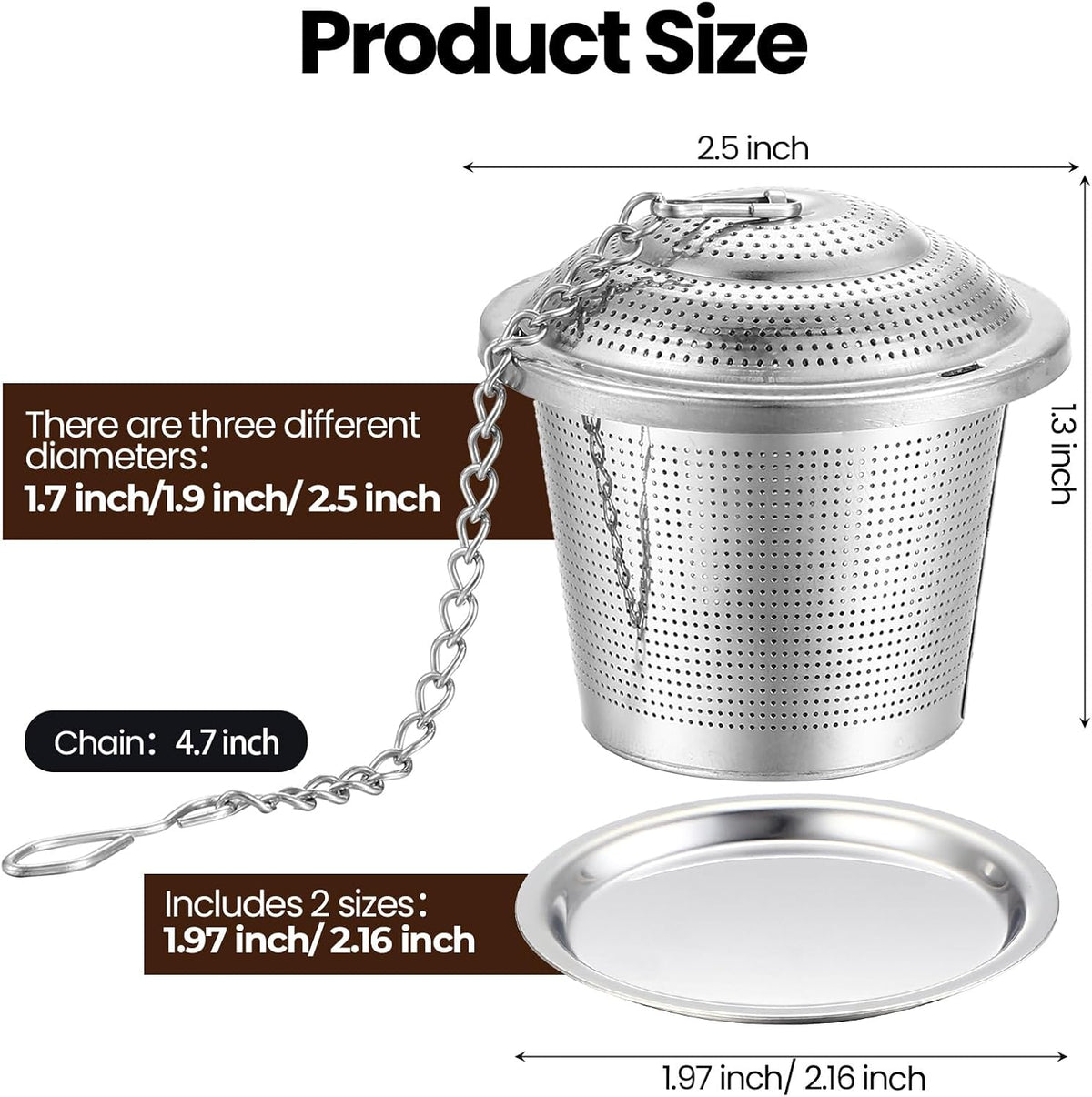 Zopeal Tea Infuser Stainless Steel Strainer with Chain, Medium