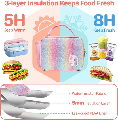 Kids Lunch Bag Boys - Insulated Kids Lunch Box Reusable Lunchbox with Water Bottle Holder Toddler Lunch Tote Bag for School Daycare, Black Dino Fossil