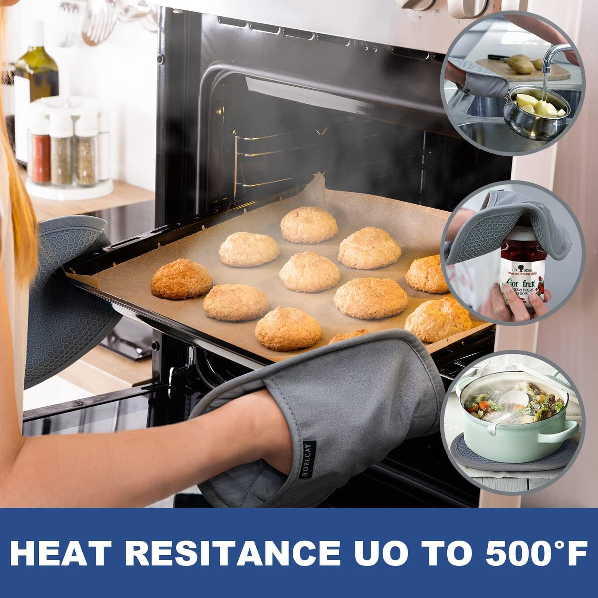 RORECAY 2-Pack Silicone Pot Holders for Kitchen, Hot Pads with Pocket, Gray