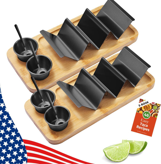Taco Holder Kit, 3-in-1 Taco Set - Taco Shell Stand + Serving Tray + Sauce Cup, Taco Presentation Rack Plate for Taco Tuesday Bar Party, Gifts for Taco Lovers Holiday Accessories Cinco de Mayo Events