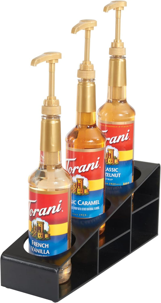 Winco Syrup/Condiment Bottle Organizer, 3-Compartments, 3.5"Dia, Plastic, Black