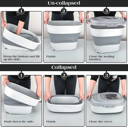 TIOVERY Dog Food Storage Container, Airtight Collapsible 13lb to 30lb Pet Food Container with Flip Top, Rolling Wheel, Scoop and 3L small container for Dog Cat Food and Dry Food of Rice, Flour