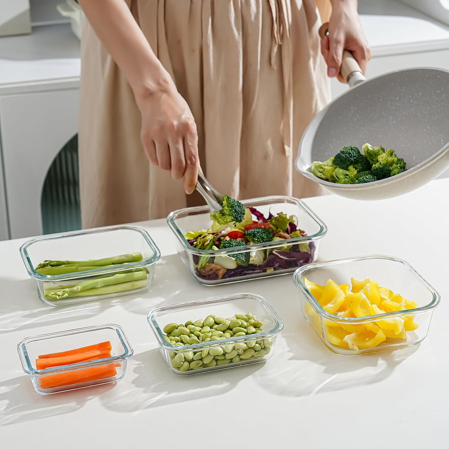 Glass Food Storage Containers with Airtight Locking Lids, 4-Piece Set, Nesting Design