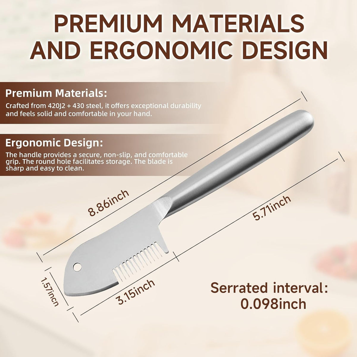 Stainless Steel Multi-Purpose Julienne Peeler, handheld peeler shredder, quick vegetable slicer for kitchen. Comfortable handle and hanging holes, suitable for fruits, vegetables, and herbs. (1)